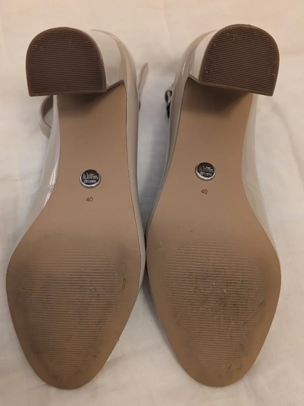 Wittner Nude Patent Leather Ankle Strap Block Heels Size 40